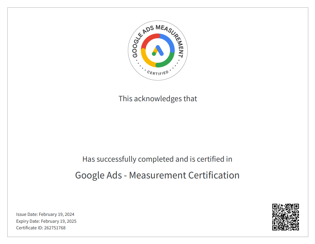 Google Ads Measurement certifikat 2024 - 2025