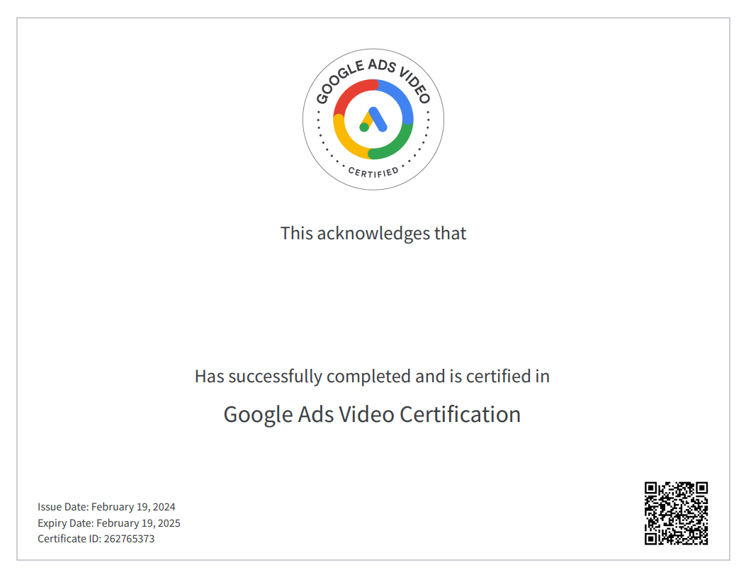 Google ads video certificeret fra 2024 til 2025